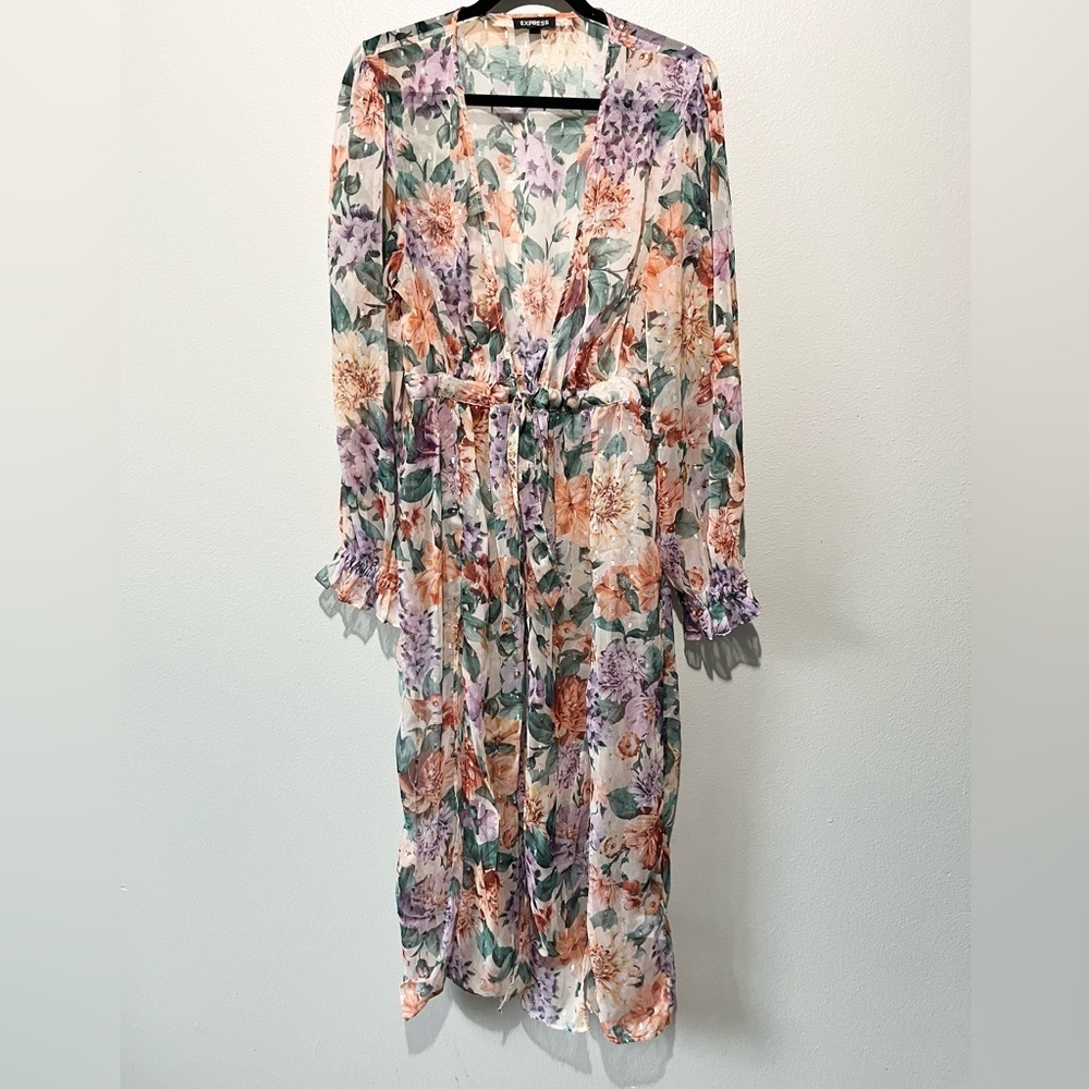 EXPRESS- Floral Colorful Kimono Duster Size M/L.